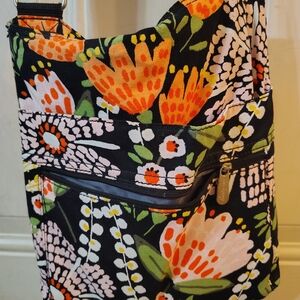 Floral Crossbody Shoulder Bag in Black and Orange - Thirty One